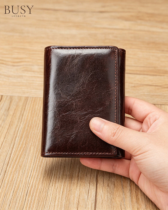 Herren Echtleder Öl-Wachs Rindsleder RFID-Geldbörse