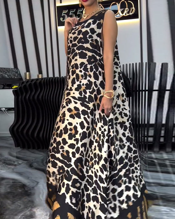 Kleid Elegant Ärmellos Leopardenprint