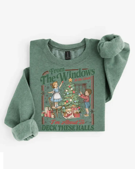 Sweatshirt Weihnachtsbaumdruck Rundhals