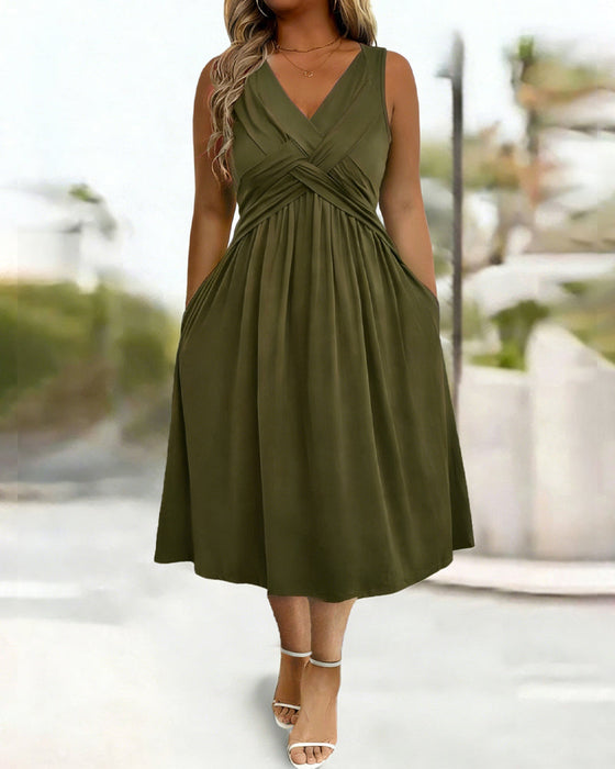 Kleid Einfarbig Tasche Twist Tanktop