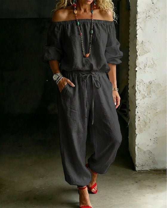 Jumpsuit Off-Shoulder Bindegürtel Tailliert