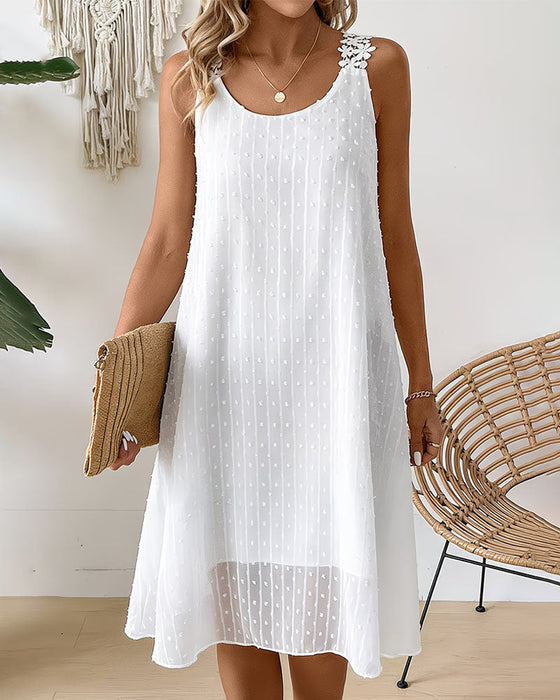 Kleid im Tank-Stil gepunkteter Jacquard Blumen-Spitzen-Träger