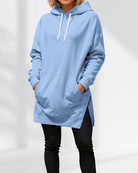 Hoodie Einfarbig Loose Fit Kordelzug