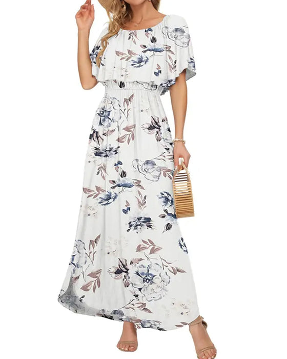 Kleid Elegant Tintenwäsche Blumen Maxi