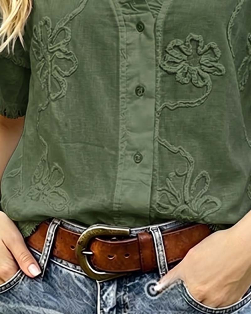 Bluse Fransensaum Puffärmel