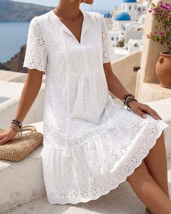 Kleid Durchbrochen Kurzarm