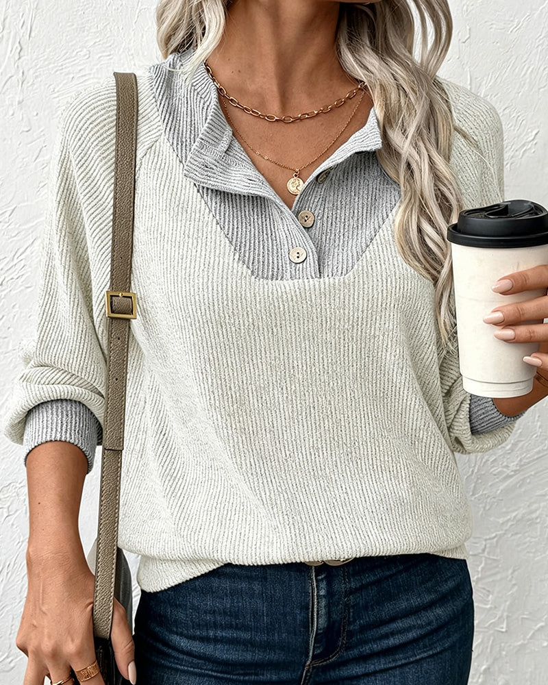 Knit Top Mit Kontrastierendem Kragen Langarm