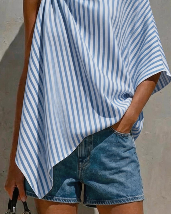 Bluse Gestreift Locker Asymmetrisches Design