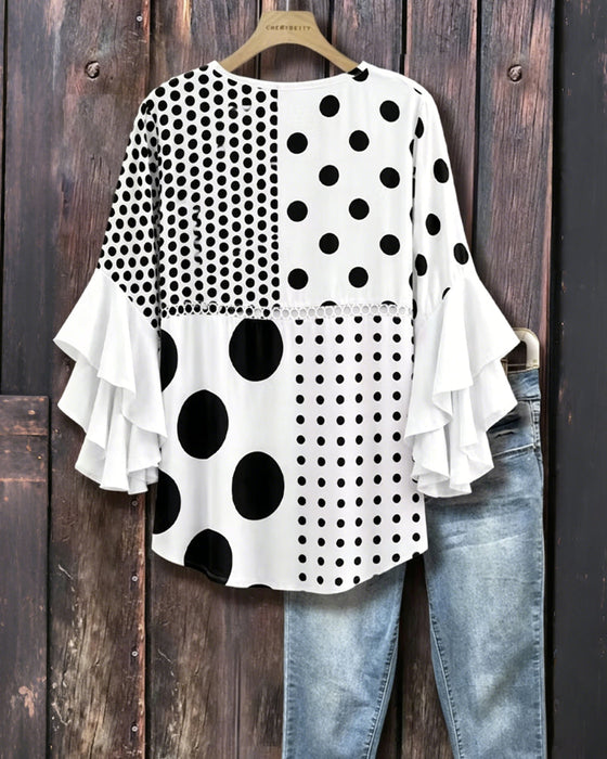 Bluse Gemischtes Pünktchen Patchwork Rüsche