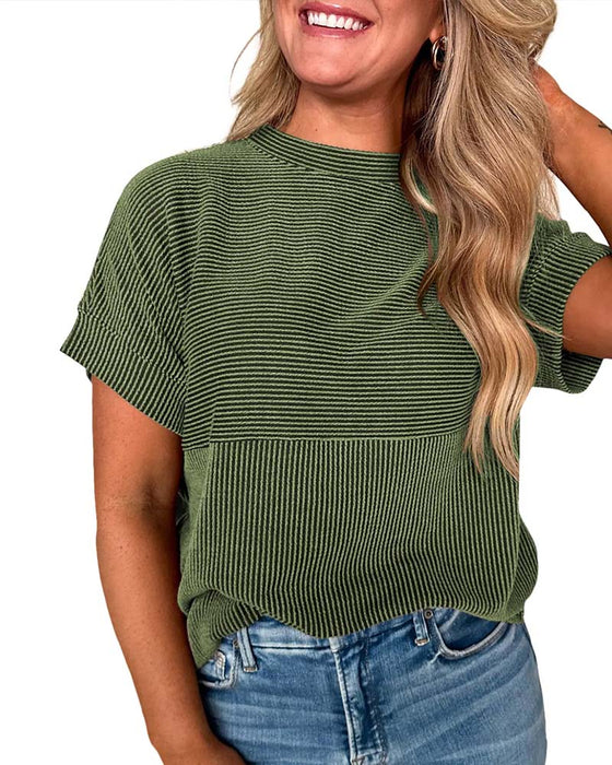 T-Shirt Gestreift Kurzarm Rundhals