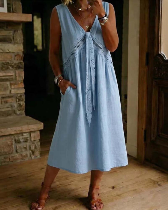 Kleid Uni Spitze Ärmellos