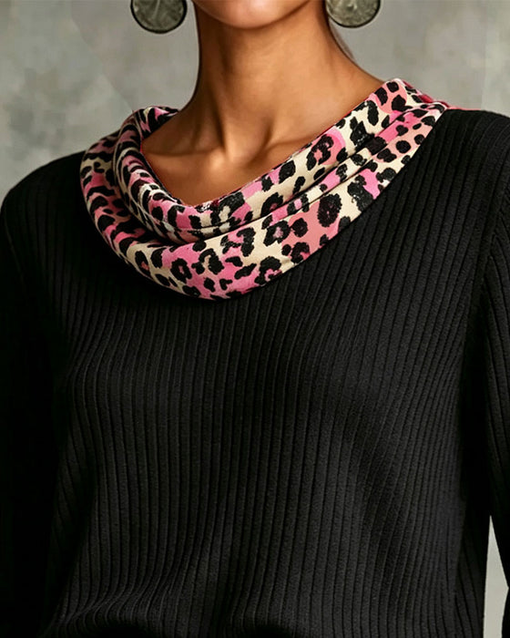 Bluse Cowl Neck Leopard Druck Locker Panel