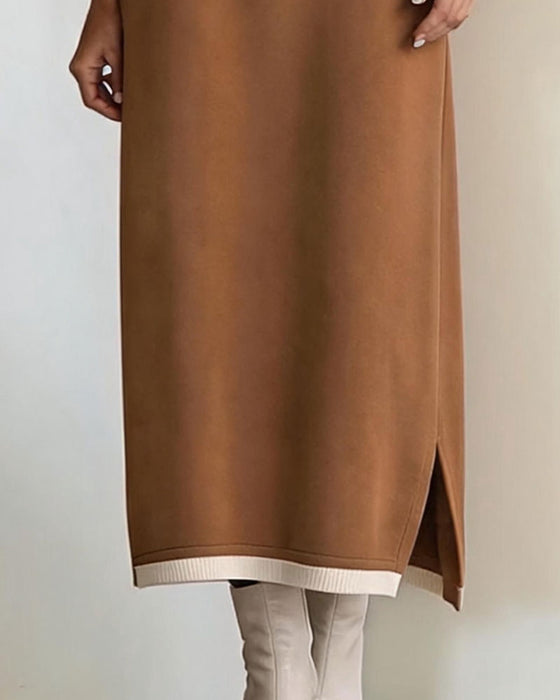 Kleid Halbreißverschluss Stehkragen Sweatshirt