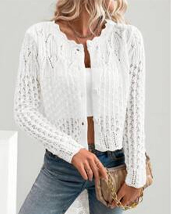 Strickjacke Lässig Rundhalsausschnitt Mit Knöpfen