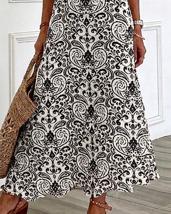 Kleid Vintage Blumenmuster V-Ausschnitt Maxi