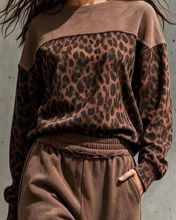 Set Leopardenmuster Patchwork Sweatshirt
