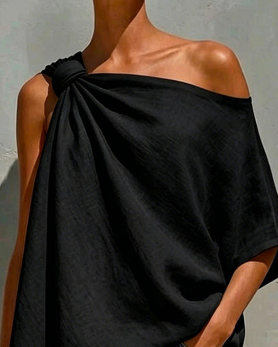 Bluse Ein Schulter Knoten Asymmetrisch