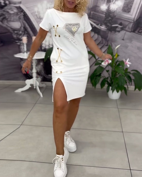 Kleid Bedruckt Enganliegend Schlitz