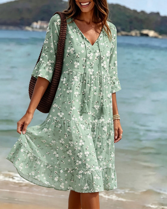 Kleid Blumig V-Ausschnitt Spaghettiträger