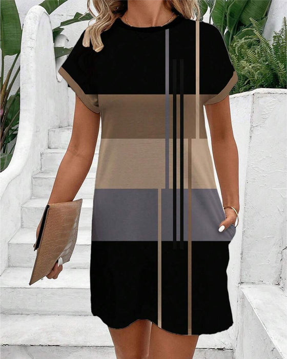 Kleid Rundhals Mode Casual Gedruckt
