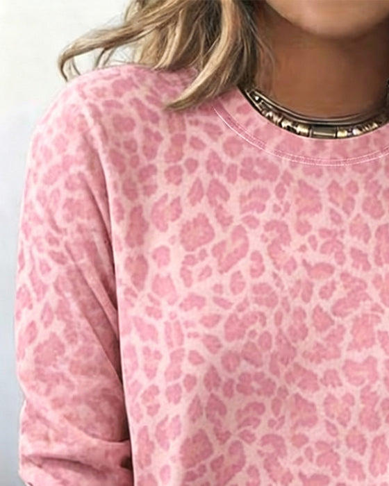 T-Shirt Rund-Hals Leopard Langarm
