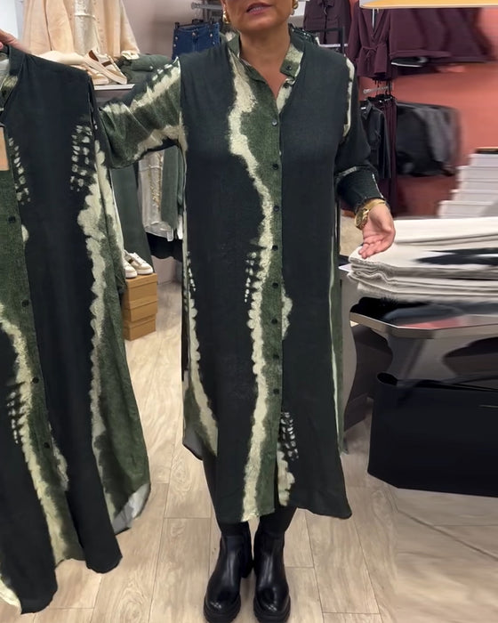 Bedrucktes Button-Down-Hemdkleid mit Stehkragen