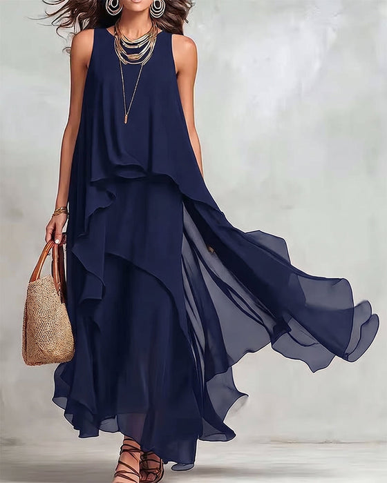 Kleid Rundhals Ärmellos Unregelmäßig