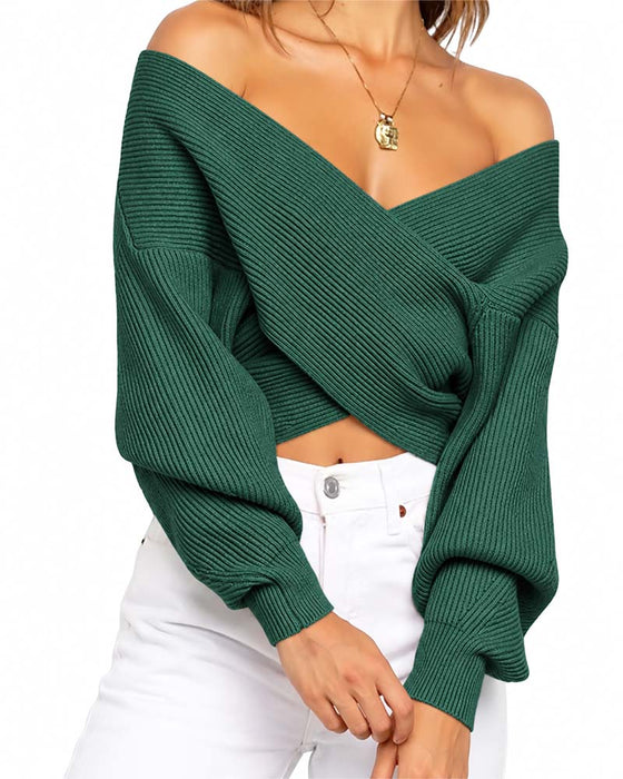 Pullover Kreuz Off-Shoulder Kurz