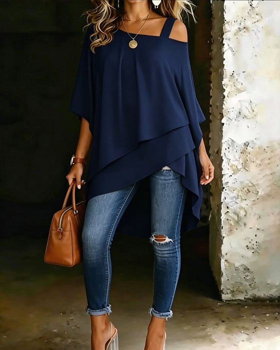 Bluse Asymmetrisch Cold Shoulder Einfarbig Lässig