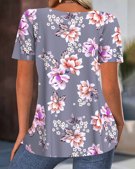 Bluse Rundhals Plissee Print
