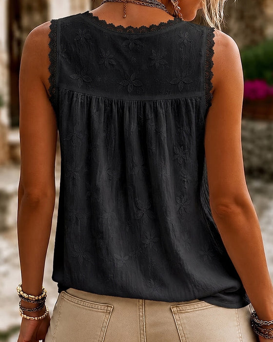 Tanktop V-Ausschnitt Einfarbig Spitze