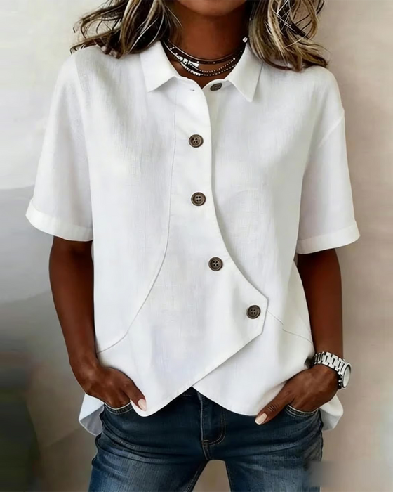 Hemd Asymmetrische Baumwollleinen Knopfleiste Button-Down