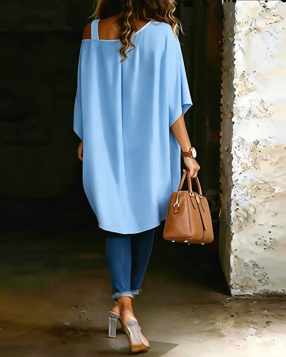 Bluse Asymmetrisch Cold Shoulder Einfarbig Lässig
