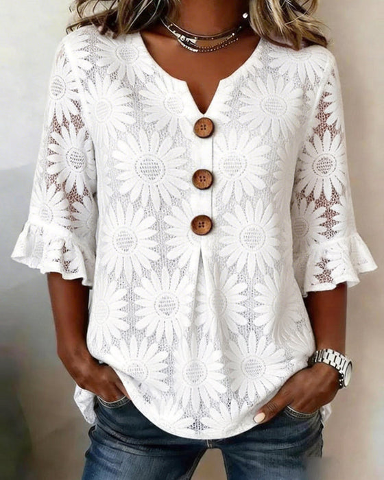 Rüschenbluse Mit Margeritenprint Und Rüschenärmeln