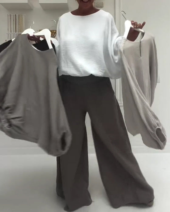 Bluse Elegant Plissiert Fledermaus-Ärmel