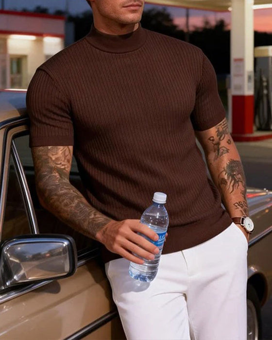 T-Shirt Mock Neck Herren Kurzarm