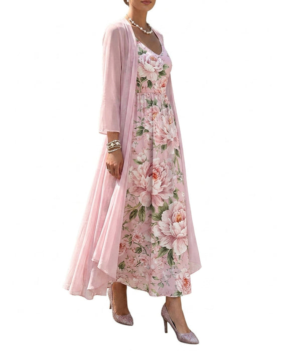 Set Blumig Druck Kleid Zweiteilig