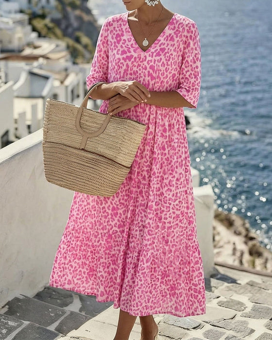 Kleid Leopard V-Ausschnitt Locker