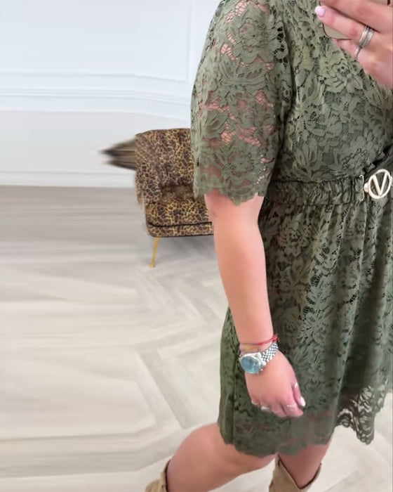 Kleid V-Ausschnitt Spitze Kurzarm