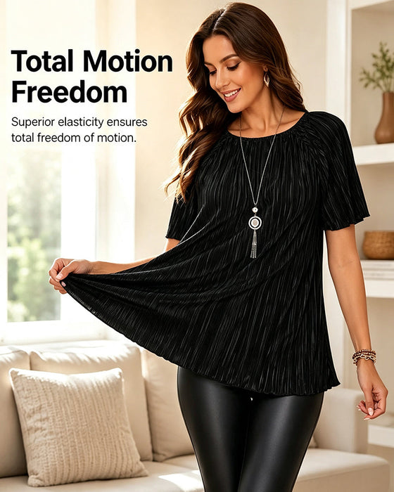 T-Shirt Plus Size Uni Plissiert Kurzarm