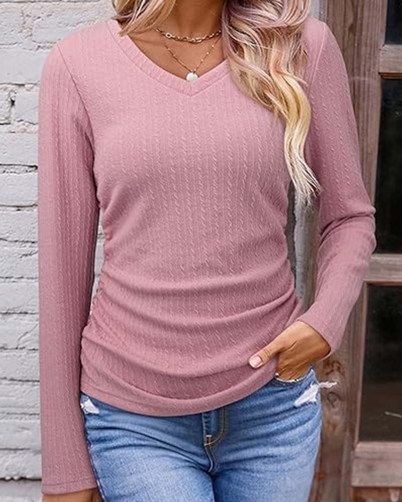 Bluse V-Ausschnitt Slim Fit Strukturiert