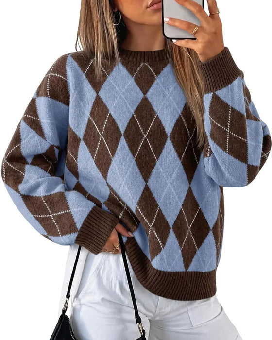 Pullover Diamant Farbblock Rundhals
