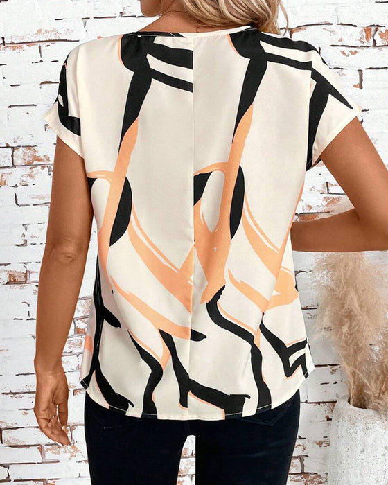Bluse Kurzarm Rundhals Bedruckt
