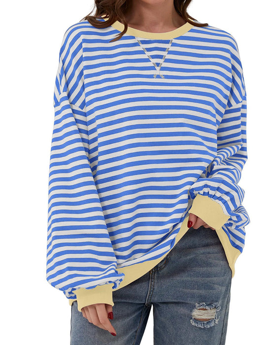 T-Shirt Gestreift Rundhals Farbblock