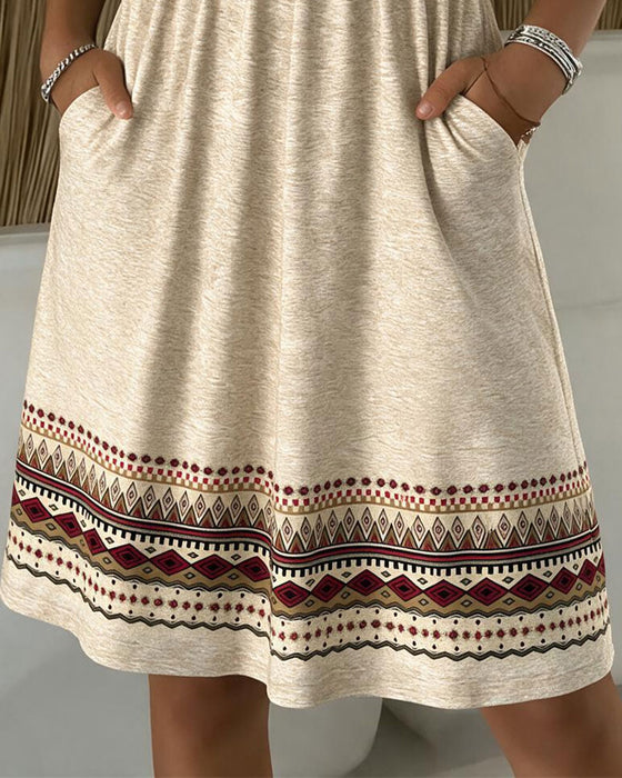 Kleid V-Ausschnitt Gedruckt Langarm A-Saum