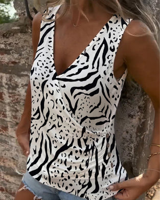 Weste lässig V-Ausschnitt Kreuzknopf bedruckt