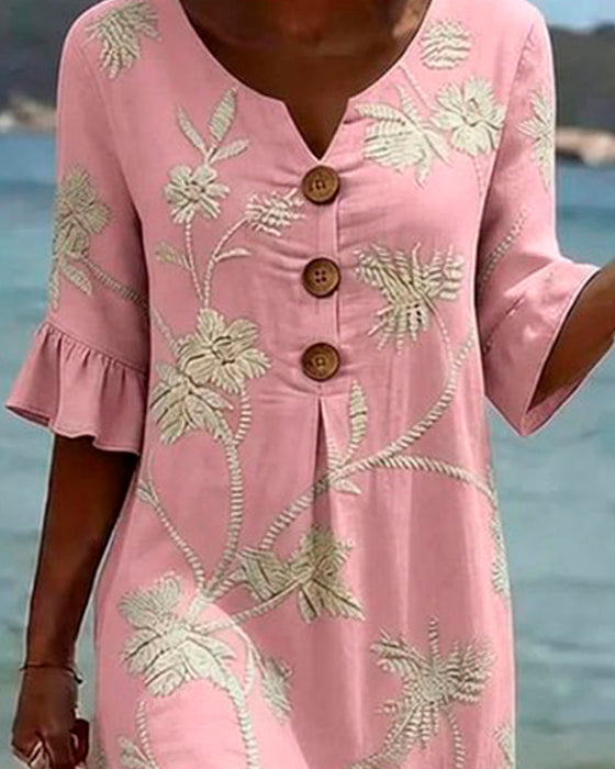 Kleid Petite V-Ausschnitt Rüsche 3/4-Arm