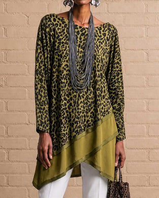 Leopardenmuster-Oberteil Mit Asymmetrischem Saum