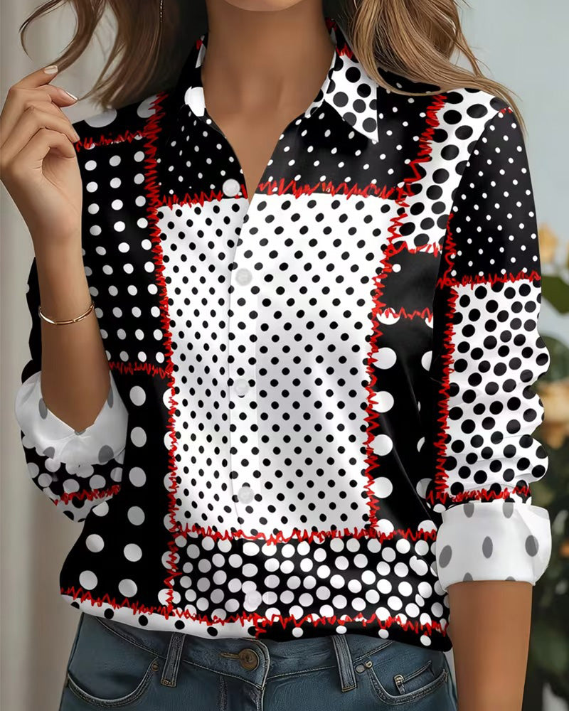 Hemd Polka Dot Langarm Farbblock