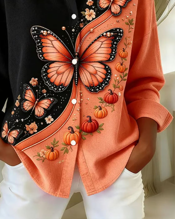 Hemd Farbblock Schmetterling Print Revers